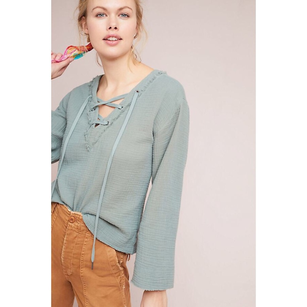 Anthro Cloth and Stone Lace Up V-Neck